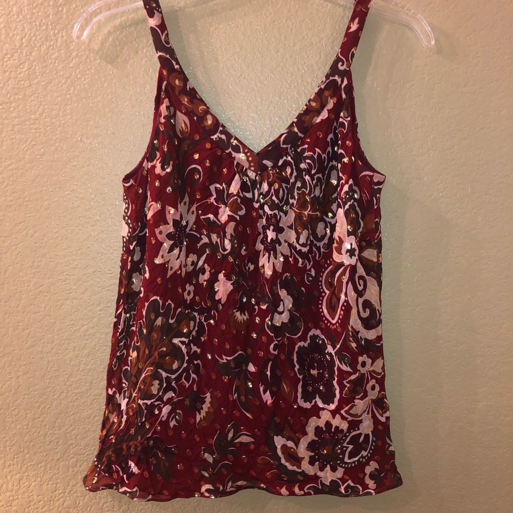 Ann Taylor Red & Gold Floral Top - Stunning